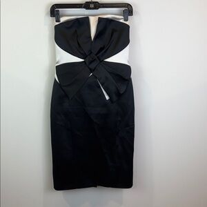 Karen Millen Black and Cream Strapless Dress with Bow size 8